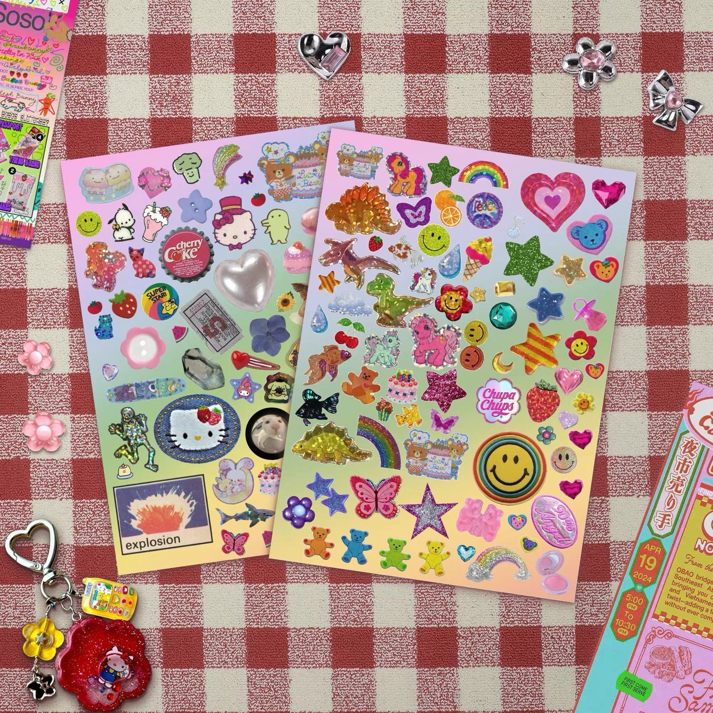 Vintage Style Retro Millennium Y2K Stickers Set of 2