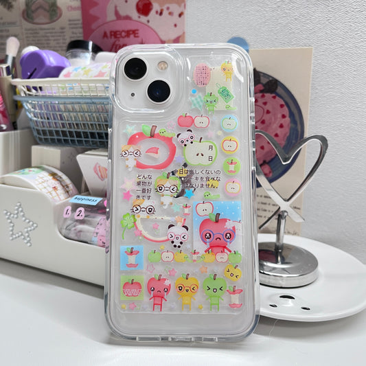 Apple Head Clover Retro Showa Handmade Sticker Phone Case
