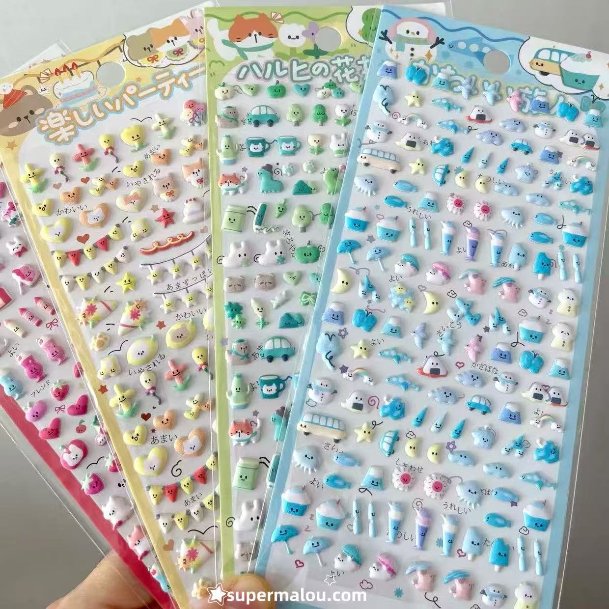 Cute Mini 3D Cartoon Bubble Animal Sticker Set of 4