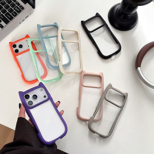 Colorful Border Cat Ear DIY Clear iPhone Case