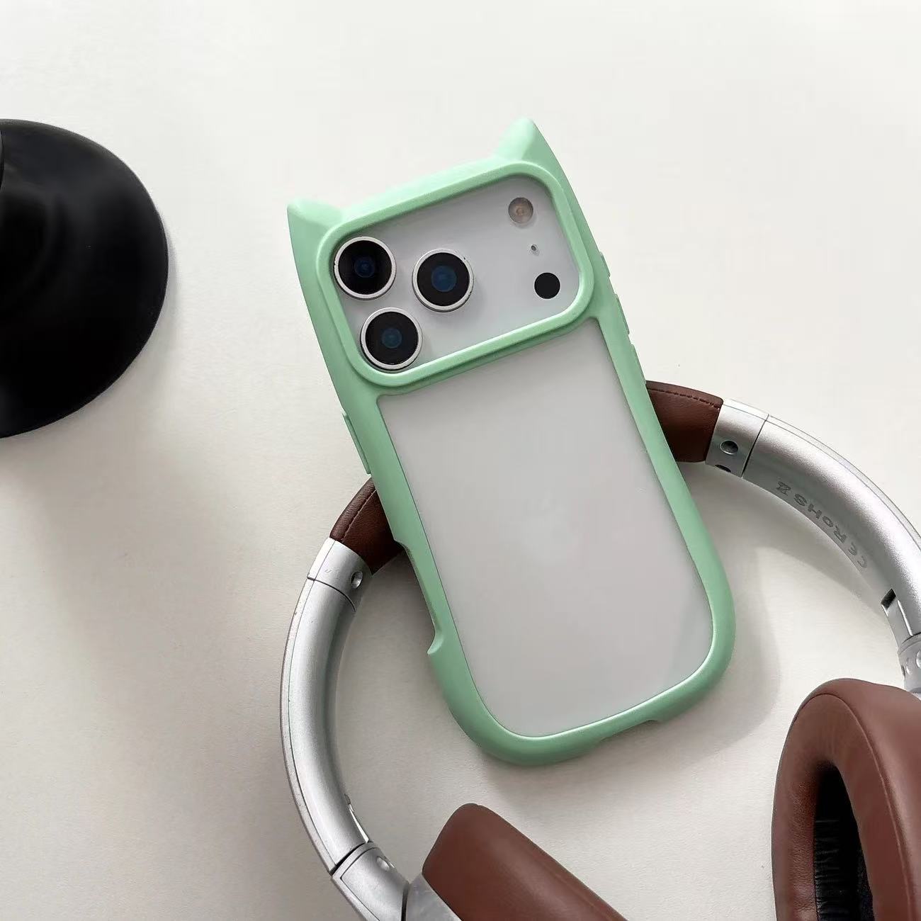 Colorful Border Cat Ear DIY Clear iPhone Case