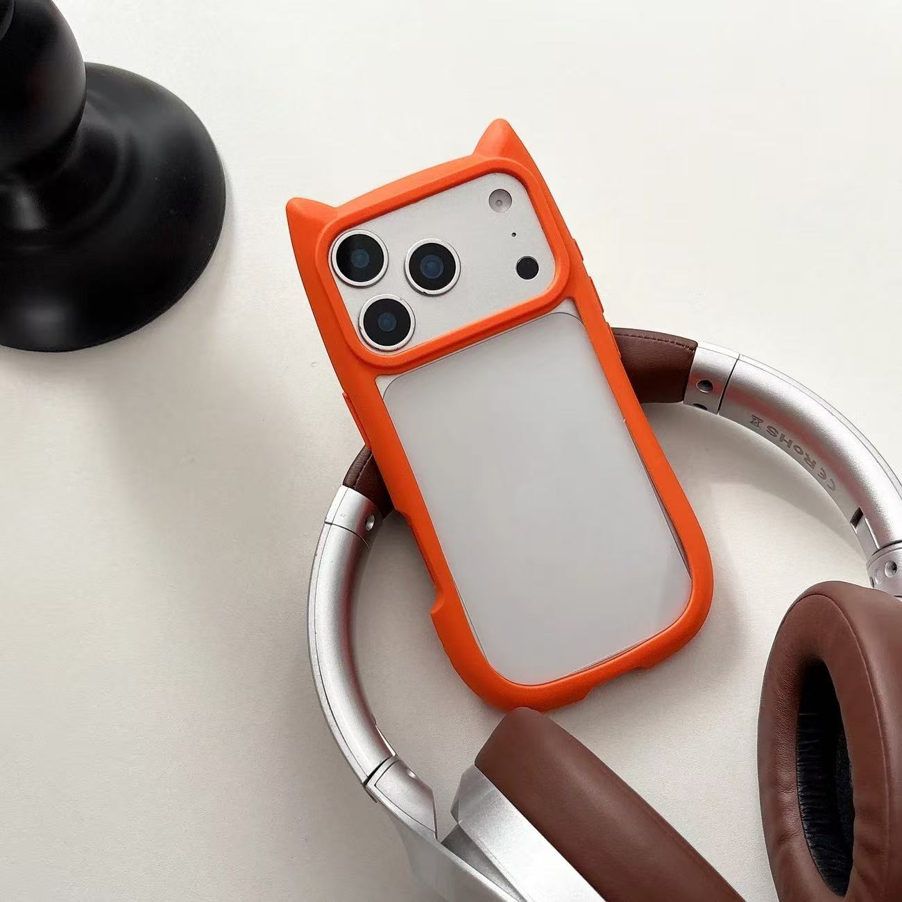 Colorful Border Cat Ear DIY Clear iPhone Case
