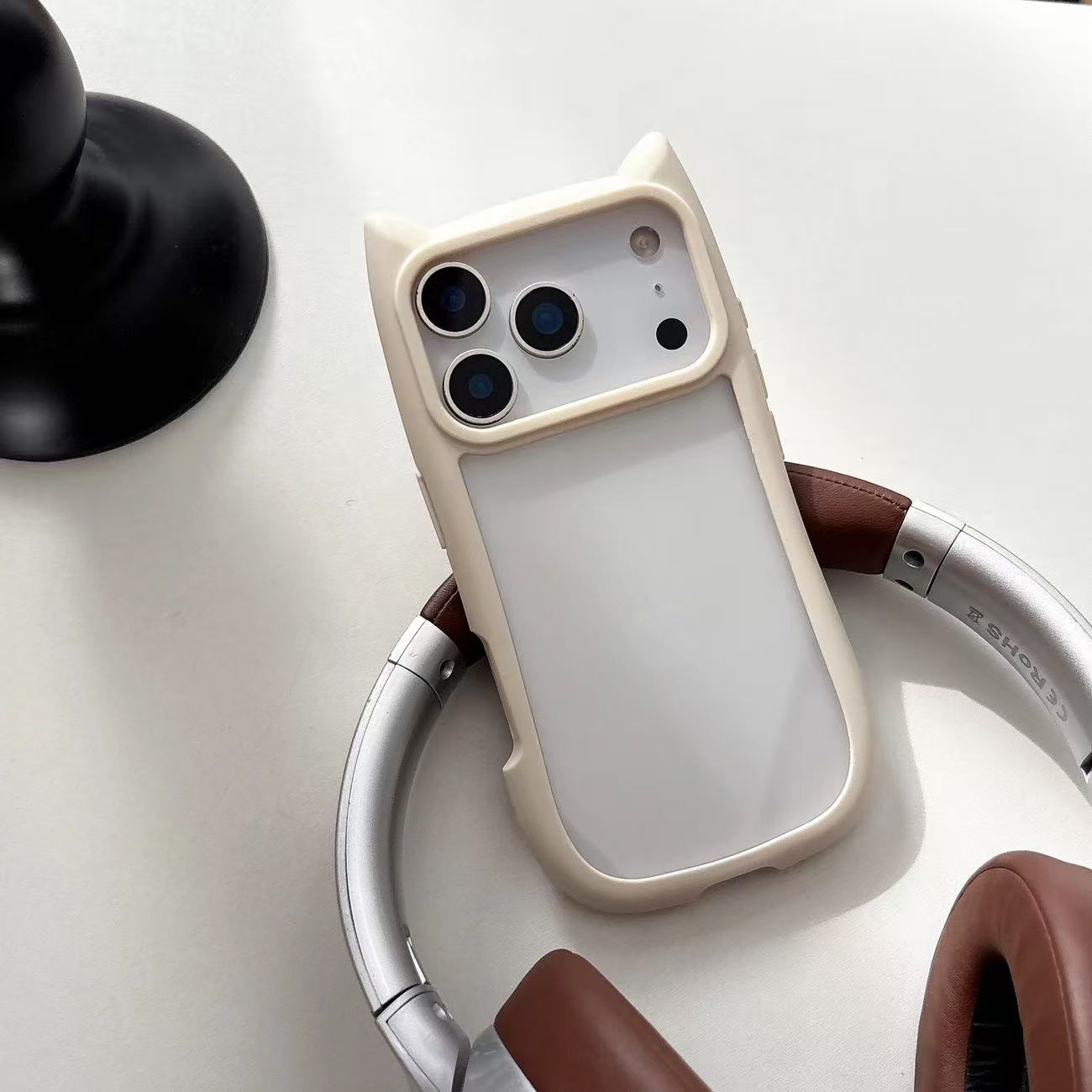 Colorful Border Cat Ear DIY Clear iPhone Case