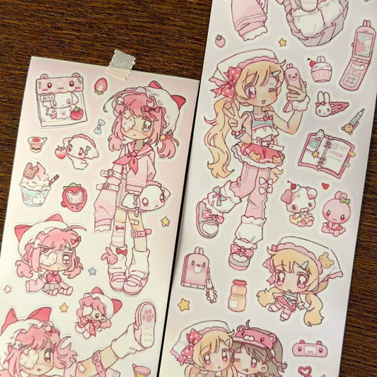 【Limited Edition】Sweet Heart Strawberry Vibrant Girl Sticker Roll