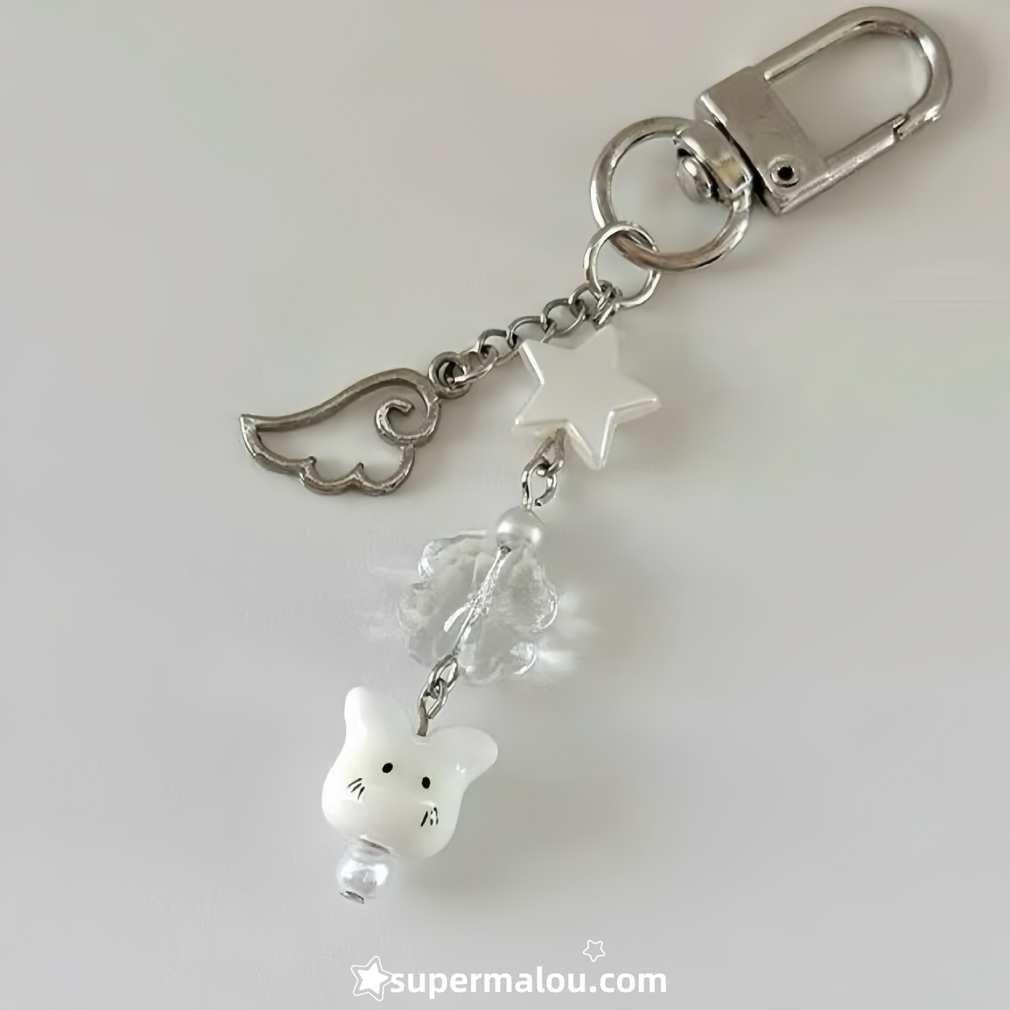 White Ceramic Rabbit Wings Phone Chain Keychain
