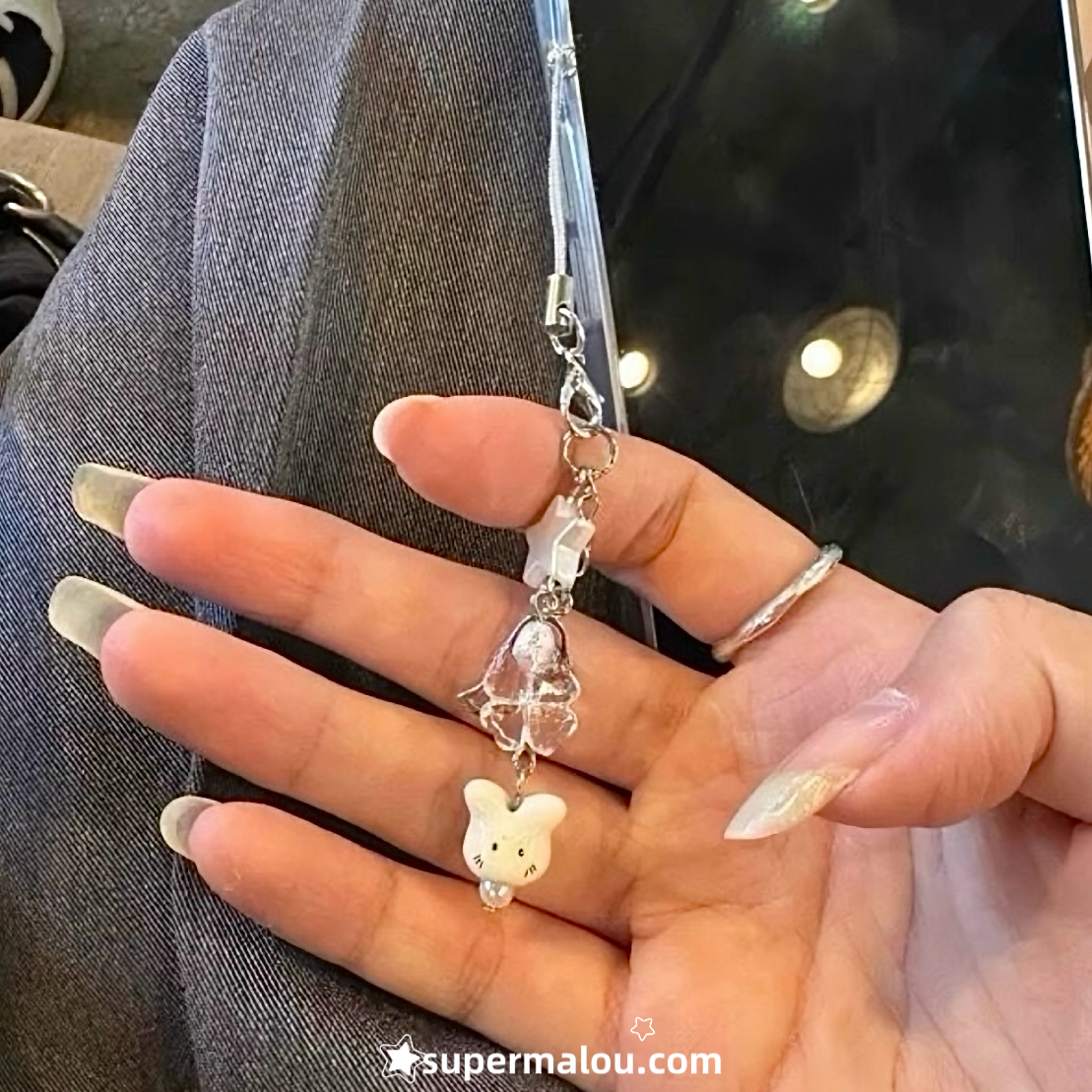 White Ceramic Rabbit Wings Phone Chain Keychain