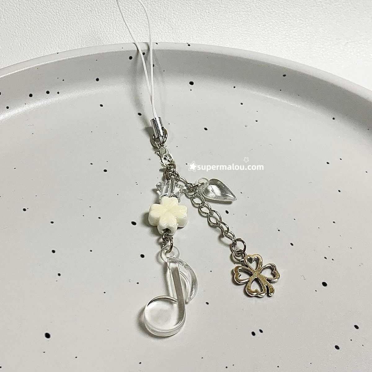 White Clover Transparent Note Phone Chain