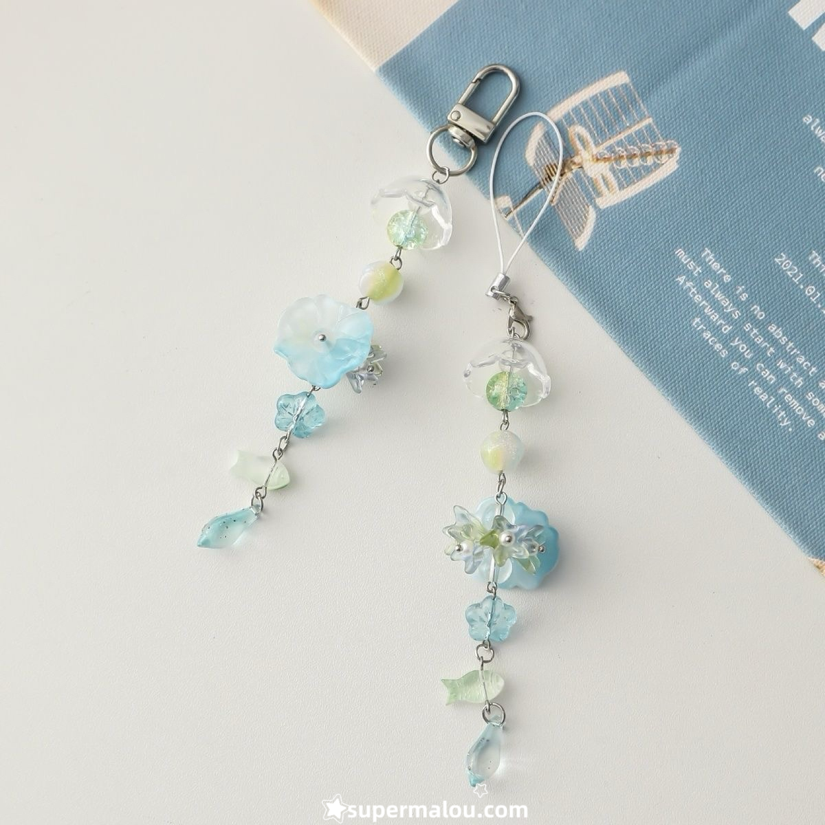 Wind Chime Little Fish Blue Phone Chain Keychain