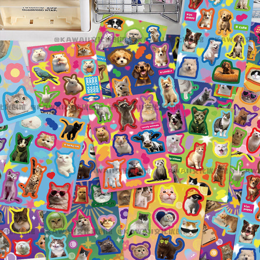 16 Sheets American Retro Animal Collage Cat Back Card Waterproof Stickers